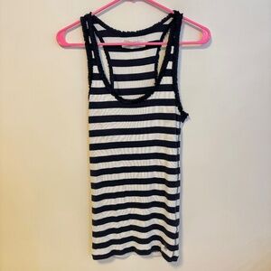 Abercrombie & Fitch Y2K Stretch Tank Top Tulle Trim Blue White Stripes Size M
